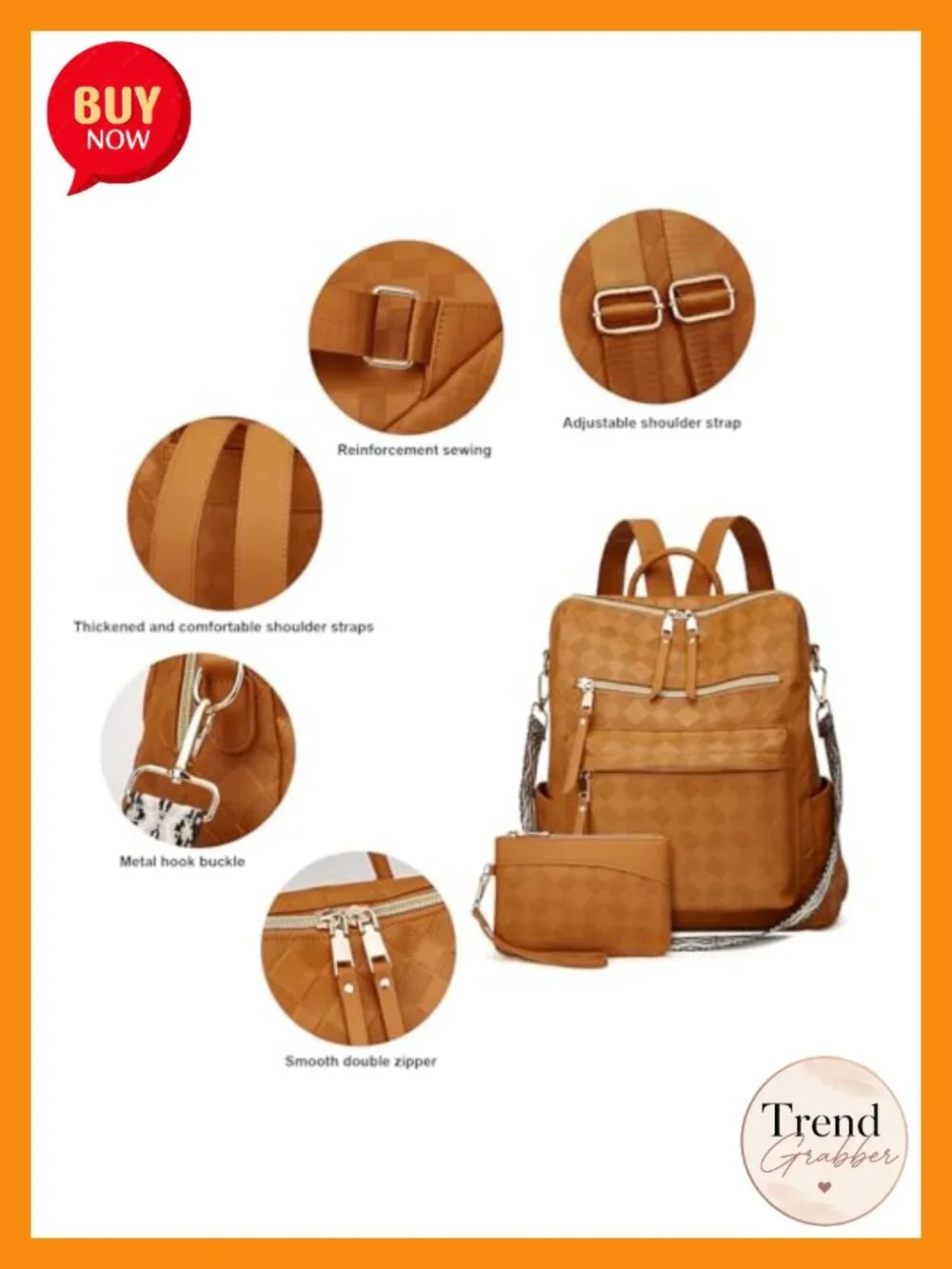 PU Leather Women's Travel Backpack with Wallet 2 Piece Set
